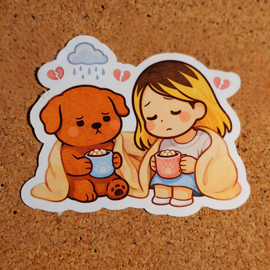 It's Okay to Be Sad Sticker - Pretty Cute Mental Health Self Care | Soondol & Me Dog Comfort Sticker 3x3