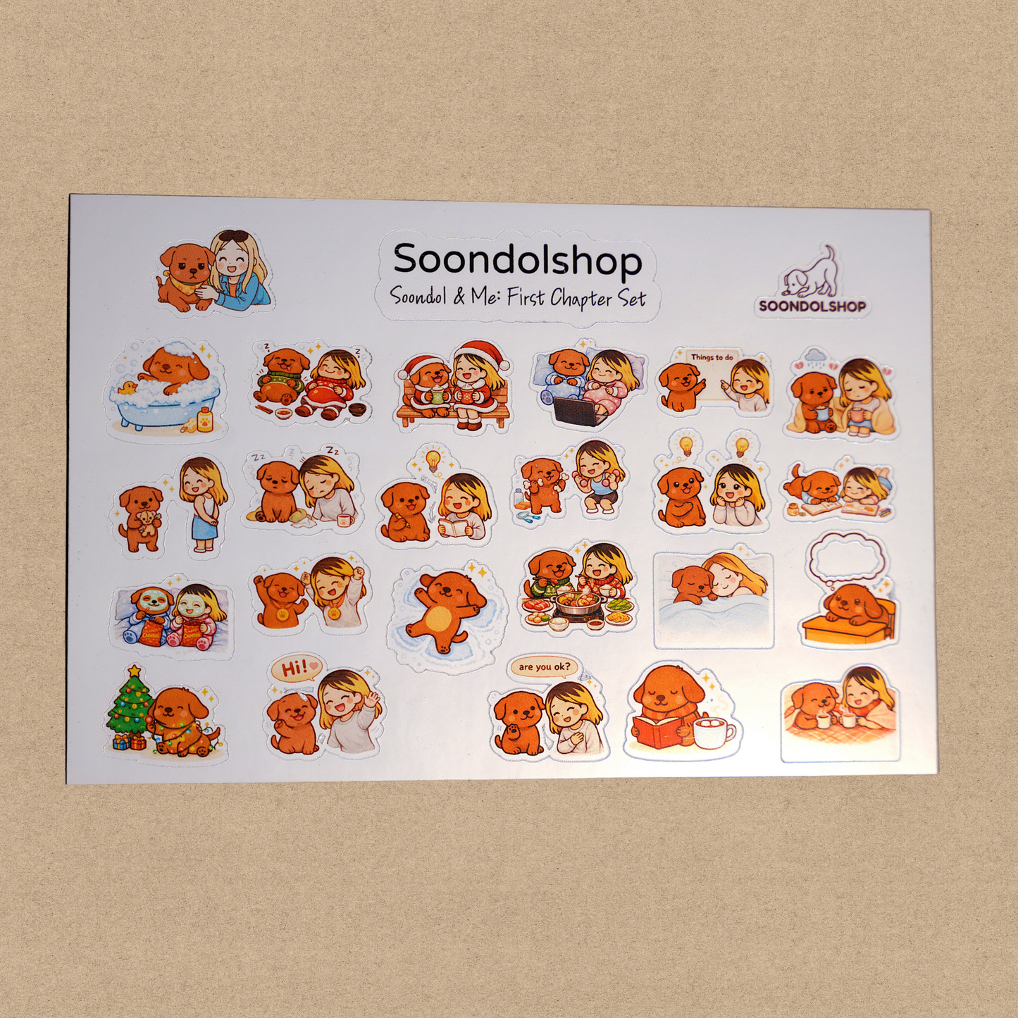 Soondol & Me First Chapter Sticker Sheet - Pretty Cute Kawaii Dog Planner Stickers 7x5