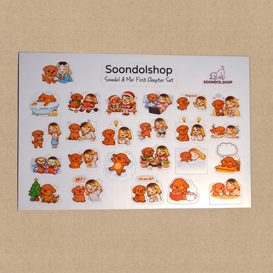 Soondol & Me First Chapter Sticker Sheet - Pretty Cute Kawaii Dog Planner Stickers 7x5