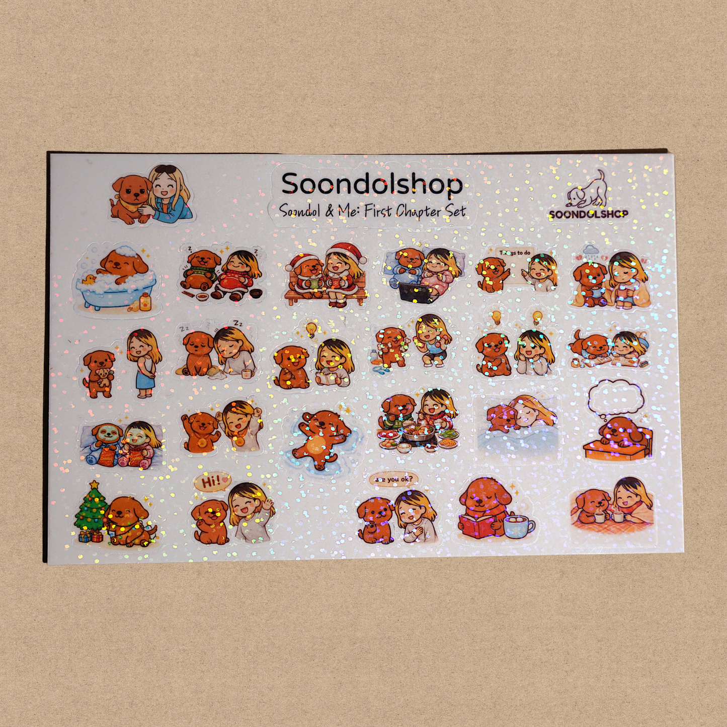 Soondol & Me First Chapter Sticker Sheet - Pretty Cute Kawaii Dog Planner Stickers 7x5