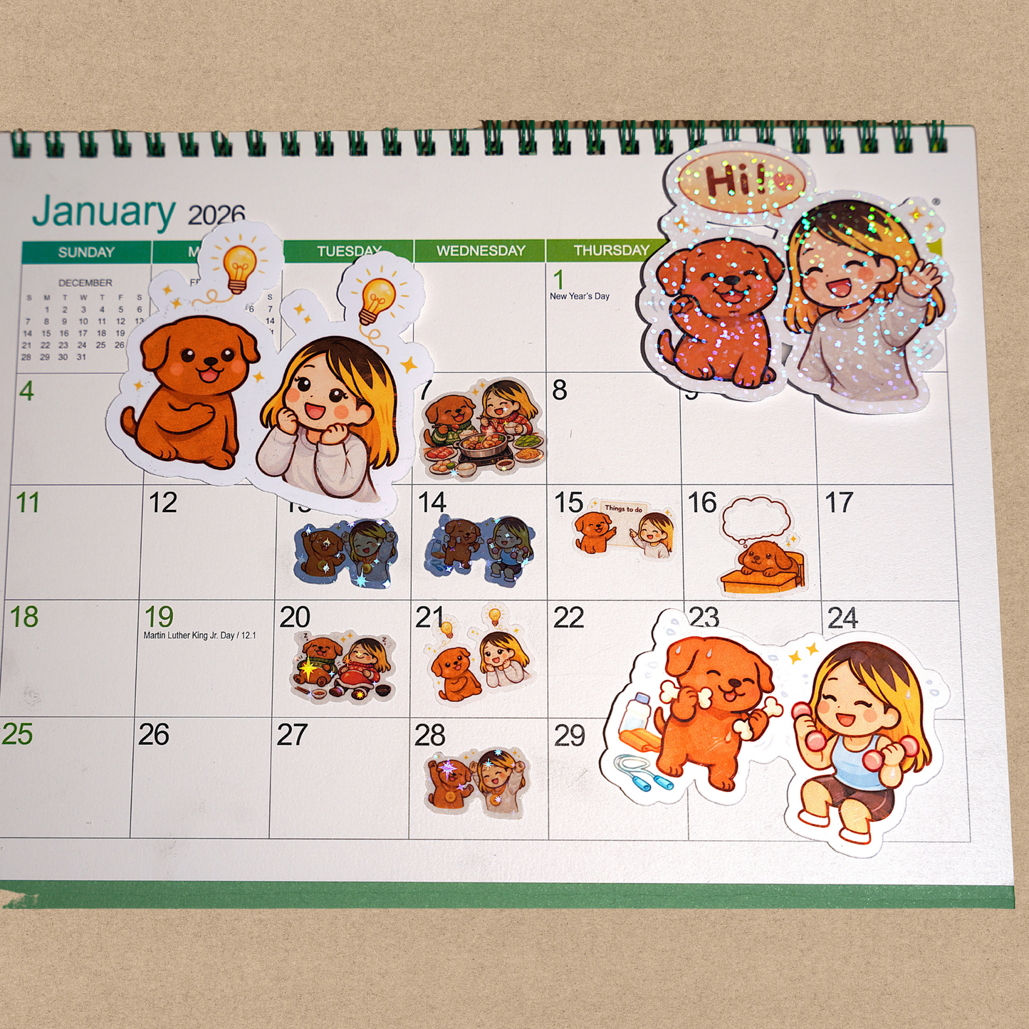 Soondol & Me First Chapter Sticker Sheet - Pretty Cute Kawaii Dog Planner Stickers 7x5