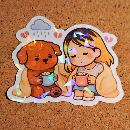 It's Okay to Be Sad Sticker - Pretty Cute Mental Health Self Care | Soondol & Me Dog Comfort Sticker 3x3
