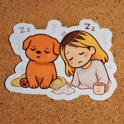 It's Okay to Be Tired Sticker - Pretty Cute Self Care Rest | Soondol & Me Mental Health Dog Sticker 3x3
