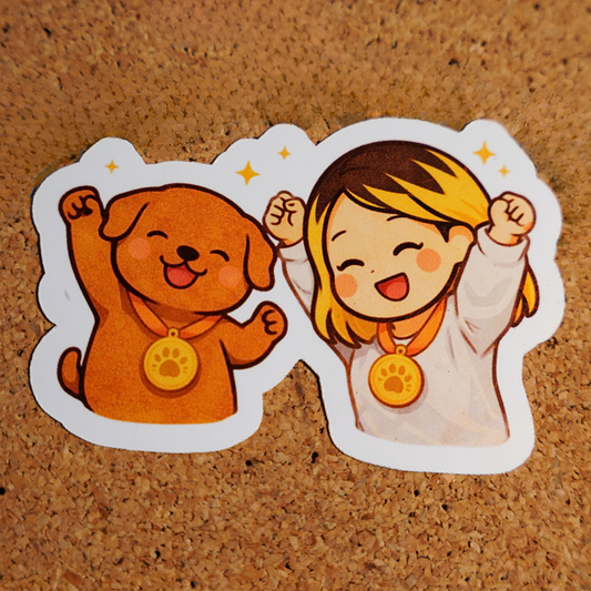 We Did It Sticker - Pretty Cute Celebration Achievement | Soondol & Me Success Dog Sticker 3x3