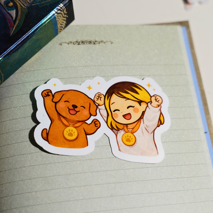 We Did It Sticker - Pretty Cute Celebration Achievement | Soondol & Me Success Dog Sticker 3x3