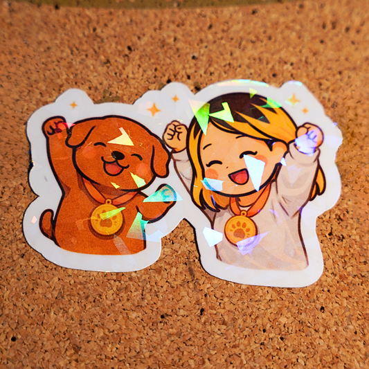 We Did It Sticker - Pretty Cute Celebration Achievement | Soondol & Me Success Dog Sticker 3x3