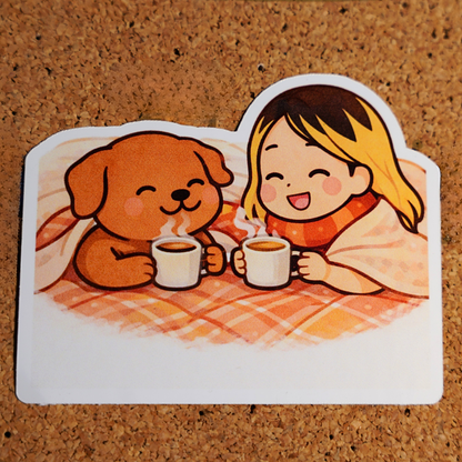 Let's Get Cozy Sticker - Pretty Cute Warm Comfort | Soondol & Me Hygge Dog Sticker 3x3