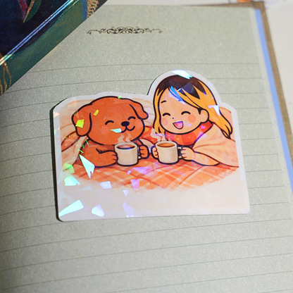 Let's Get Cozy Sticker - Pretty Cute Warm Comfort | Soondol & Me Hygge Dog Sticker 3x3
